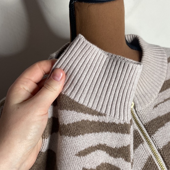Varley Anthro Mayberry Zip wool blend longline cardigan in cobweb doe zebra sz S - Picture 13 of 15
